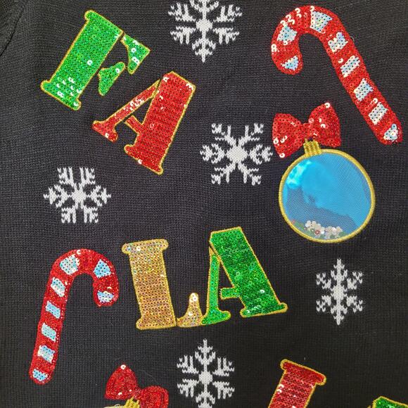 United States Sweaters Sequin Holiday Sweater Dress Size L Black Christmas Tunic - Picture 5 of 10